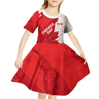 Canada Day Patriotic Maple Leaf Kid Short Sleeve Dress Geometric Rocky Mountain Art Heritage 1867 Graphic