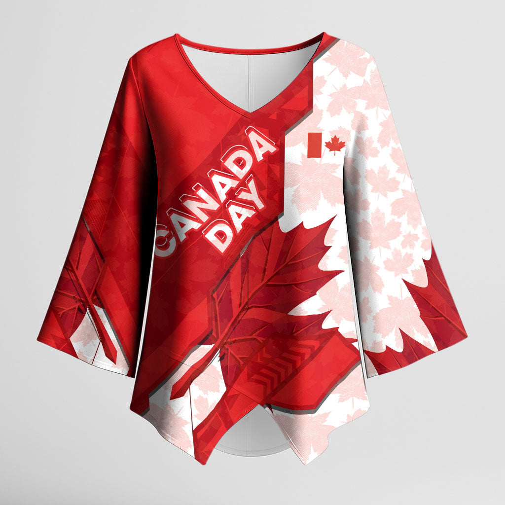 Canada Day Patriotic Maple Leaf Kimono Sleeve Blouse Geometric Rocky Mountain Art Heritage 1867 Graphic