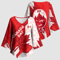 Canada Day Patriotic Maple Leaf Kimono Sleeve Blouse Geometric Rocky Mountain Art Heritage 1867 Graphic