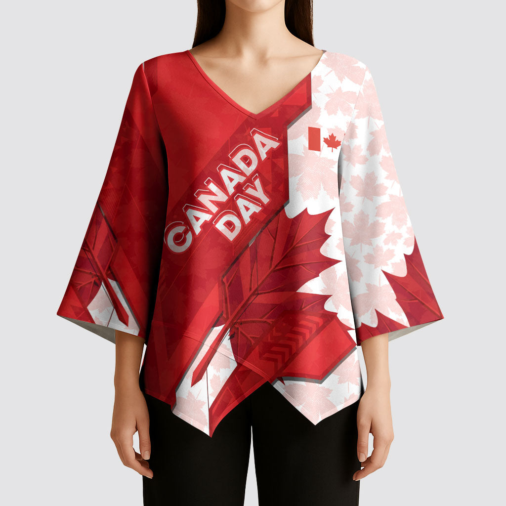 Canada Day Patriotic Maple Leaf Kimono Sleeve Blouse Geometric Rocky Mountain Art Heritage 1867 Graphic