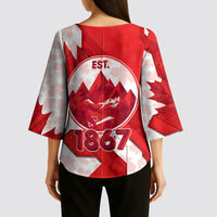 Canada Day Patriotic Maple Leaf Kimono Sleeve Blouse Geometric Rocky Mountain Art Heritage 1867 Graphic