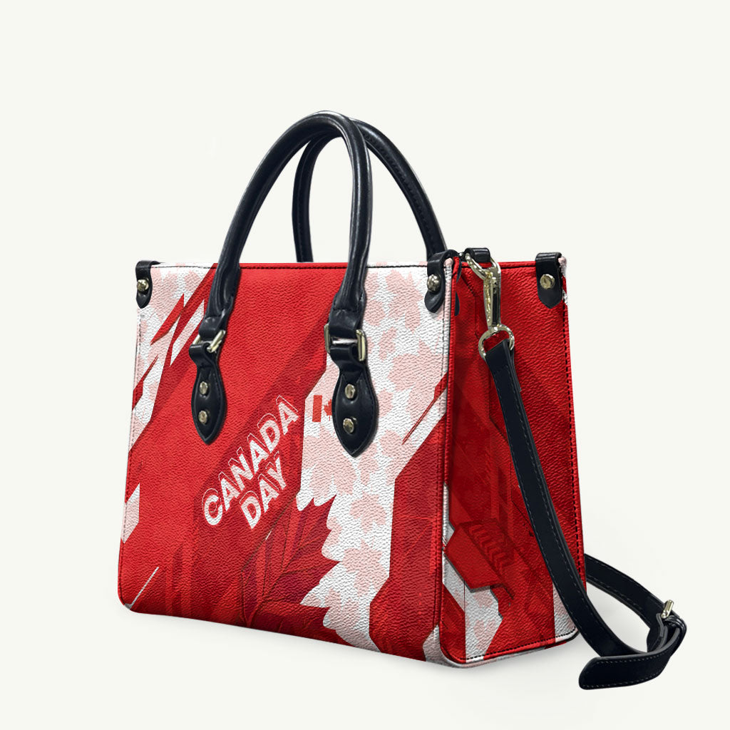 Canada Day Patriotic Maple Leaf Leather Bag Geometric Rocky Mountain Art Heritage 1867 Graphic