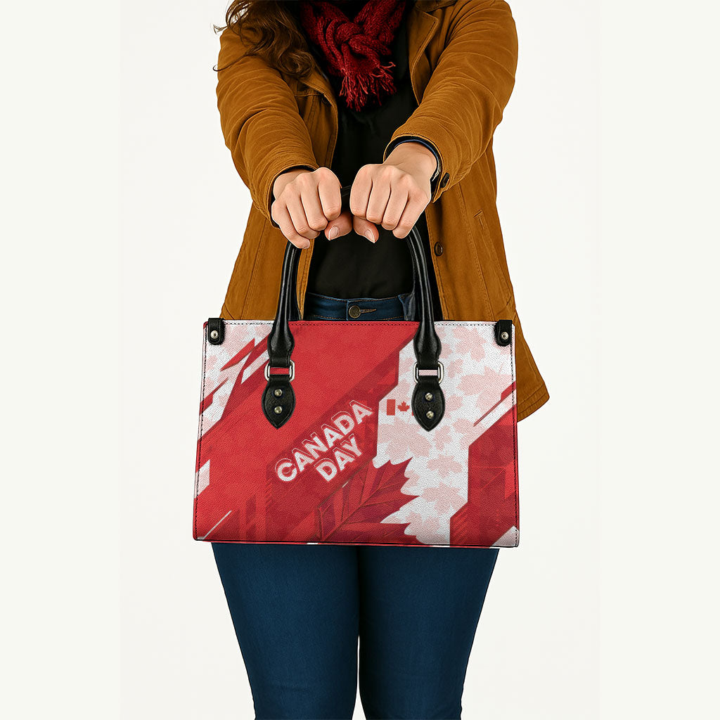 Canada Day Patriotic Maple Leaf Leather Bag Geometric Rocky Mountain Art Heritage 1867 Graphic