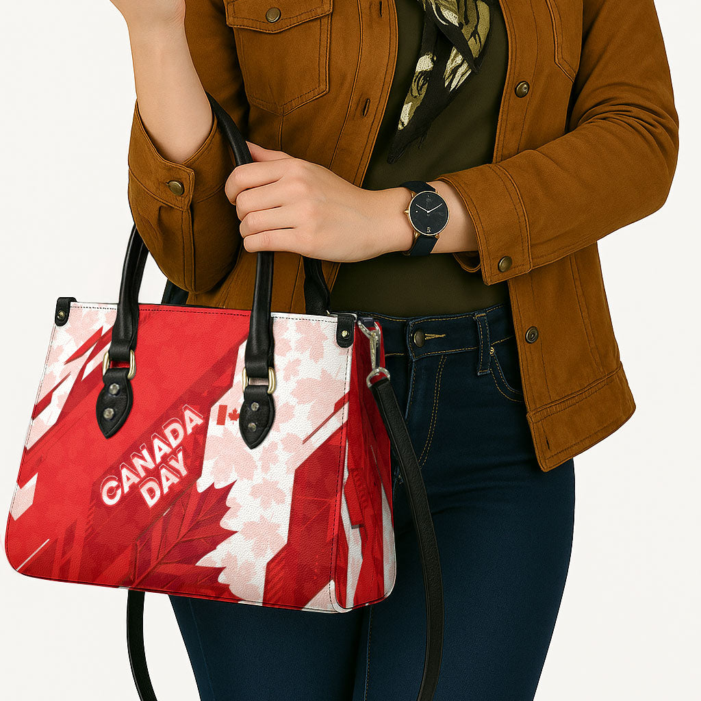 Canada Day Patriotic Maple Leaf Leather Bag Geometric Rocky Mountain Art Heritage 1867 Graphic