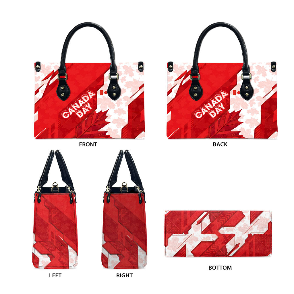 Canada Day Patriotic Maple Leaf Leather Bag Geometric Rocky Mountain Art Heritage 1867 Graphic