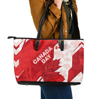 Canada Day Patriotic Maple Leaf Leather Tote Bag Geometric Rocky Mountain Art Heritage 1867 Graphic
