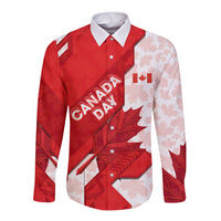 Canada Day Patriotic Maple Leaf Long Sleeve Button Shirt Geometric Rocky Mountain Art Heritage 1867 Graphic