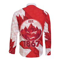Canada Day Patriotic Maple Leaf Long Sleeve Button Shirt Geometric Rocky Mountain Art Heritage 1867 Graphic