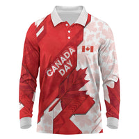 Canada Day Patriotic Maple Leaf Long Sleeve Polo Shirt Geometric Rocky Mountain Art Heritage 1867 Graphic