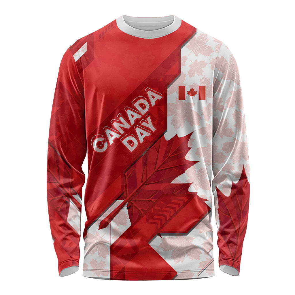 Canada Day Patriotic Maple Leaf Long Sleeve Shirt Geometric Rocky Mountain Art Heritage 1867 Graphic
