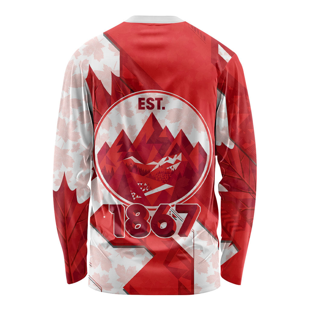 Canada Day Patriotic Maple Leaf Long Sleeve Shirt Geometric Rocky Mountain Art Heritage 1867 Graphic