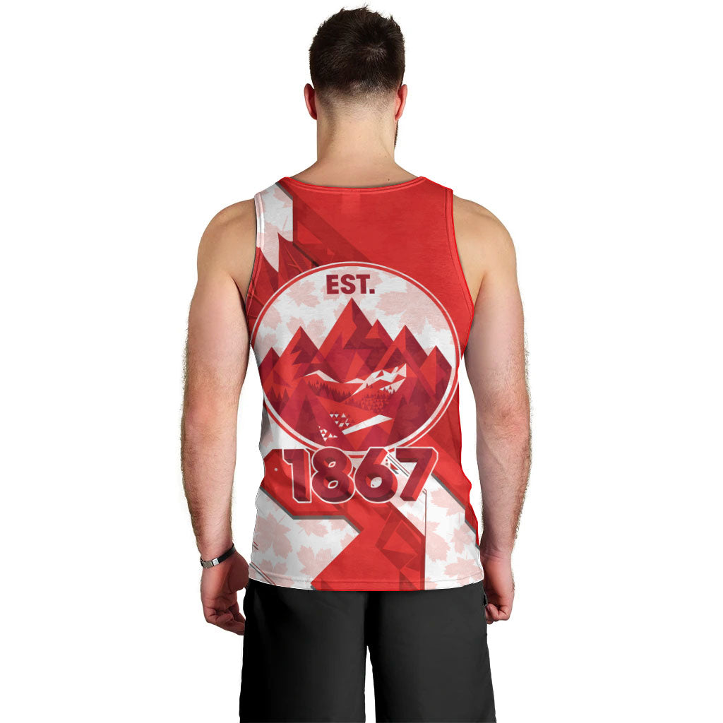 Canada Day Patriotic Maple Leaf Men Tank Top Geometric Rocky Mountain Art Heritage 1867 Graphic