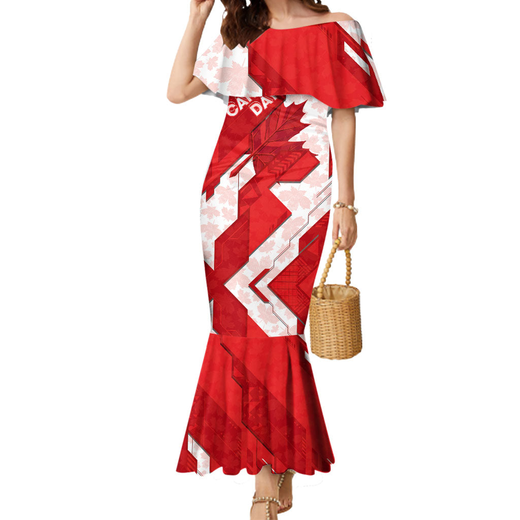 Canada Day Patriotic Maple Leaf Mermaid Dress Geometric Rocky Mountain Art Heritage 1867 Graphic