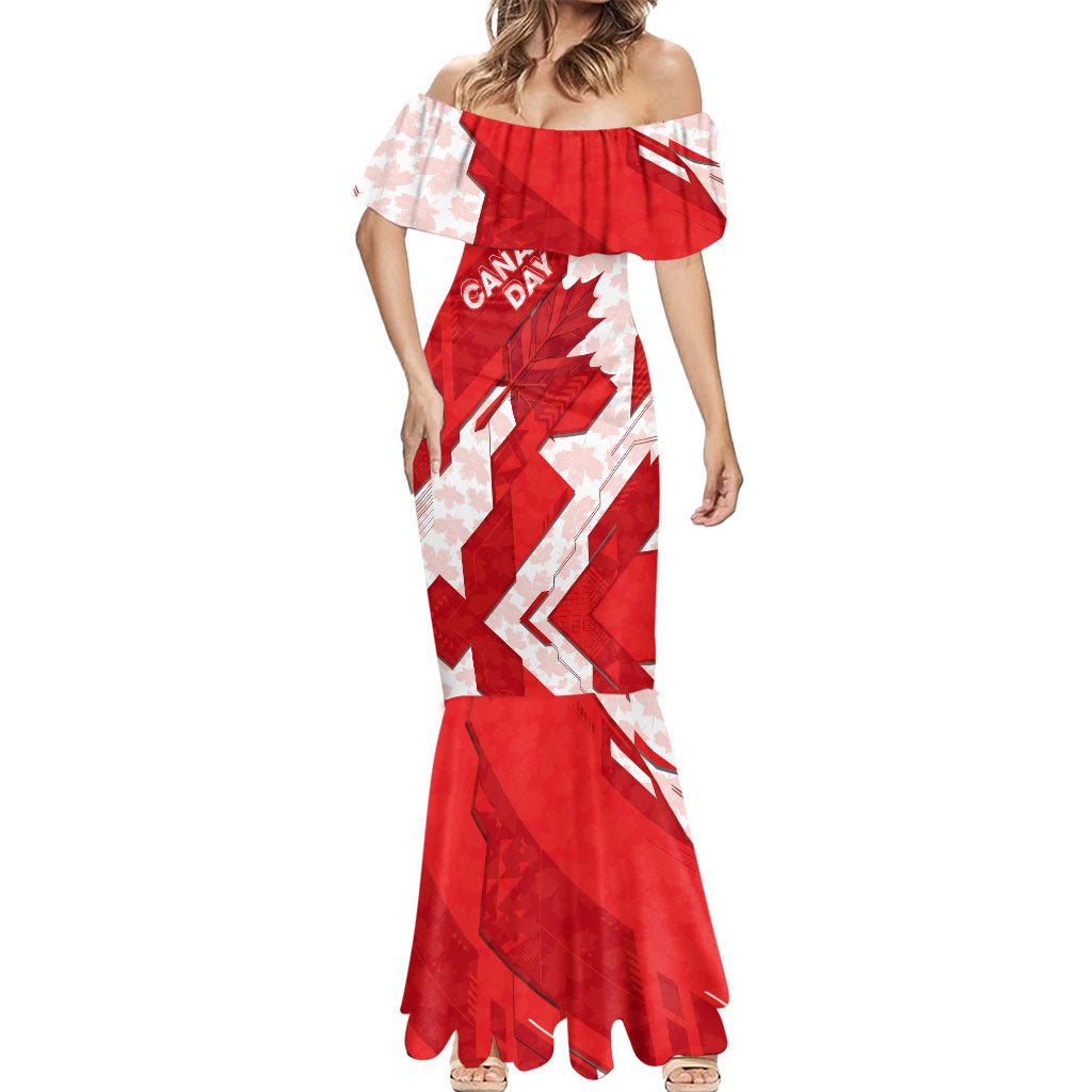Canada Day Patriotic Maple Leaf Mermaid Dress Geometric Rocky Mountain Art Heritage 1867 Graphic