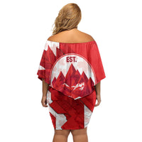 Canada Day Patriotic Maple Leaf Off Shoulder Short Dress Geometric Rocky Mountain Art Heritage 1867 Graphic