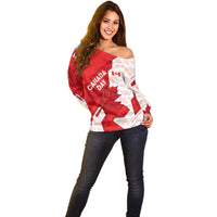 Canada Day Patriotic Maple Leaf Off Shoulder Sweater Geometric Rocky Mountain Art Heritage 1867 Graphic