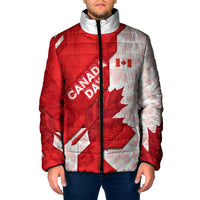 Canada Day Patriotic Maple Leaf Padded Jacket Geometric Rocky Mountain Art Heritage 1867 Graphic