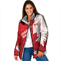 Canada Day Patriotic Maple Leaf Padded Jacket Geometric Rocky Mountain Art Heritage 1867 Graphic