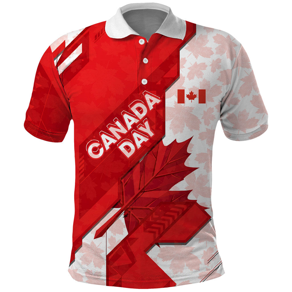 Canada Day Patriotic Maple Leaf Polo Shirt Geometric Rocky Mountain Art Heritage 1867 Graphic