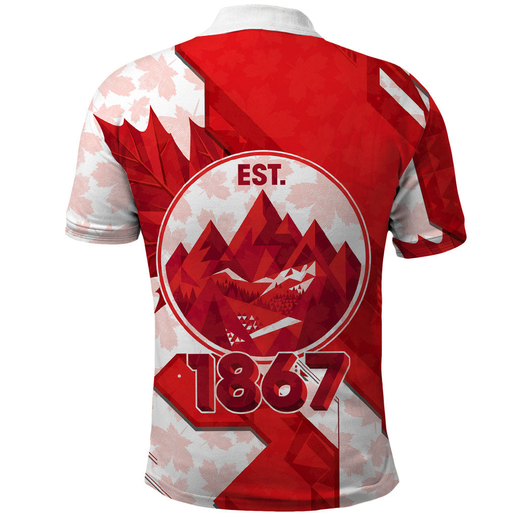 Canada Day Patriotic Maple Leaf Polo Shirt Geometric Rocky Mountain Art Heritage 1867 Graphic