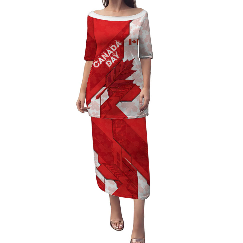 Canada Day Patriotic Maple Leaf Puletasi Geometric Rocky Mountain Art Heritage 1867 Graphic