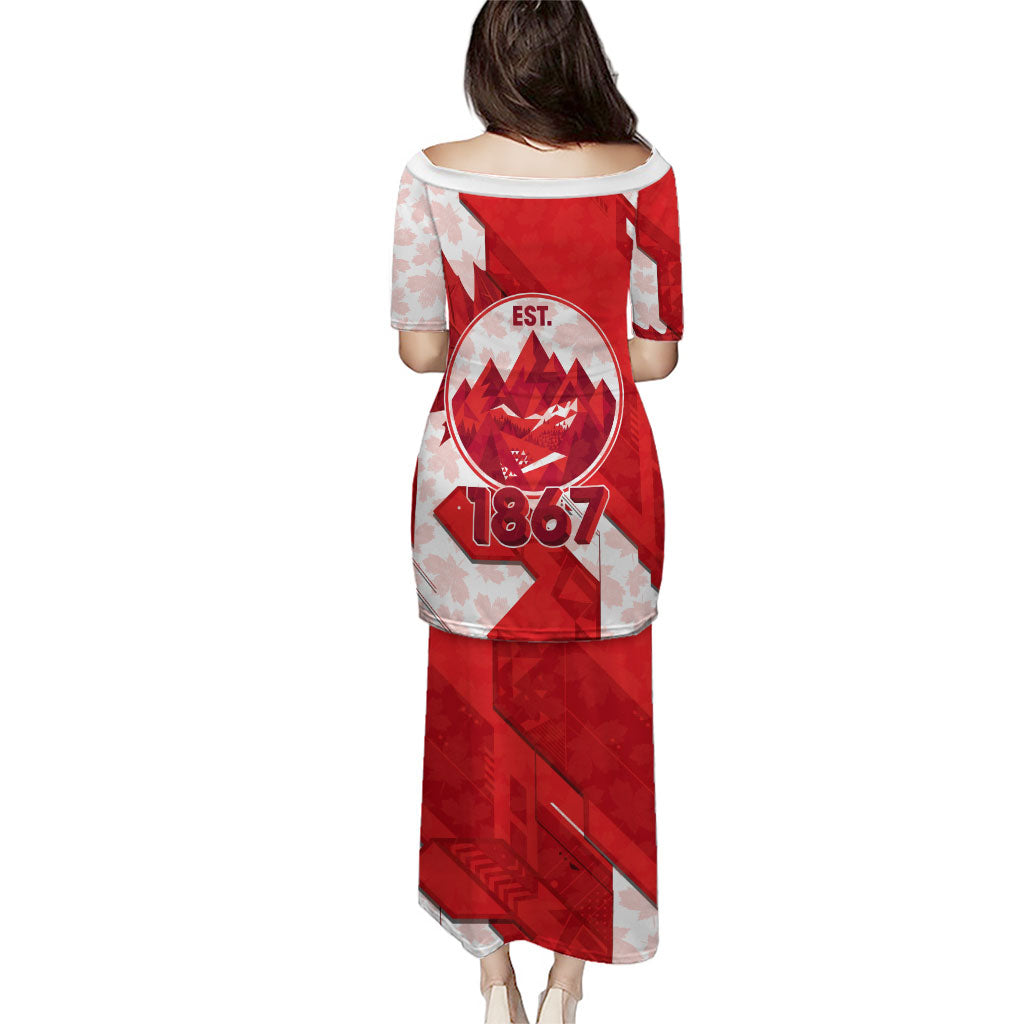 Canada Day Patriotic Maple Leaf Puletasi Geometric Rocky Mountain Art Heritage 1867 Graphic