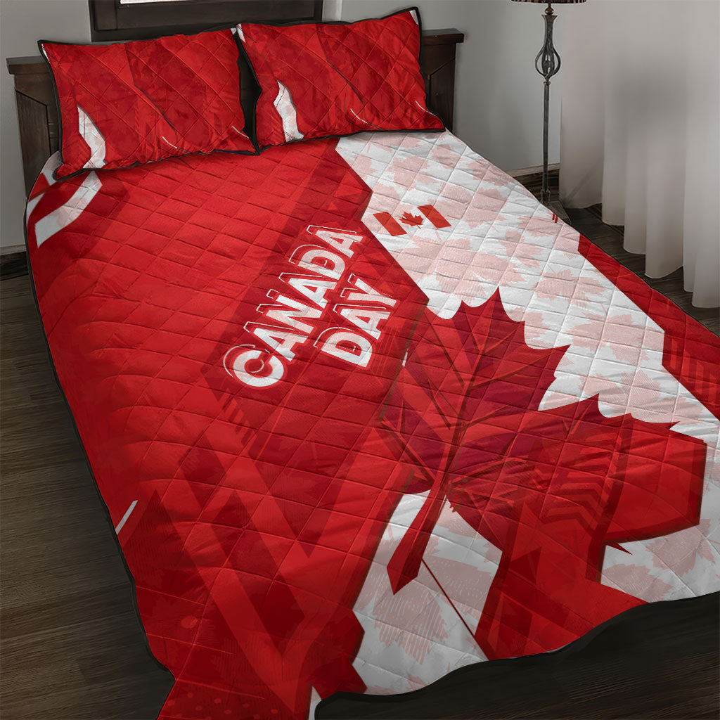 Canada Day Patriotic Maple Leaf Quilt Bed Set Geometric Rocky Mountain Art Heritage 1867 Graphic