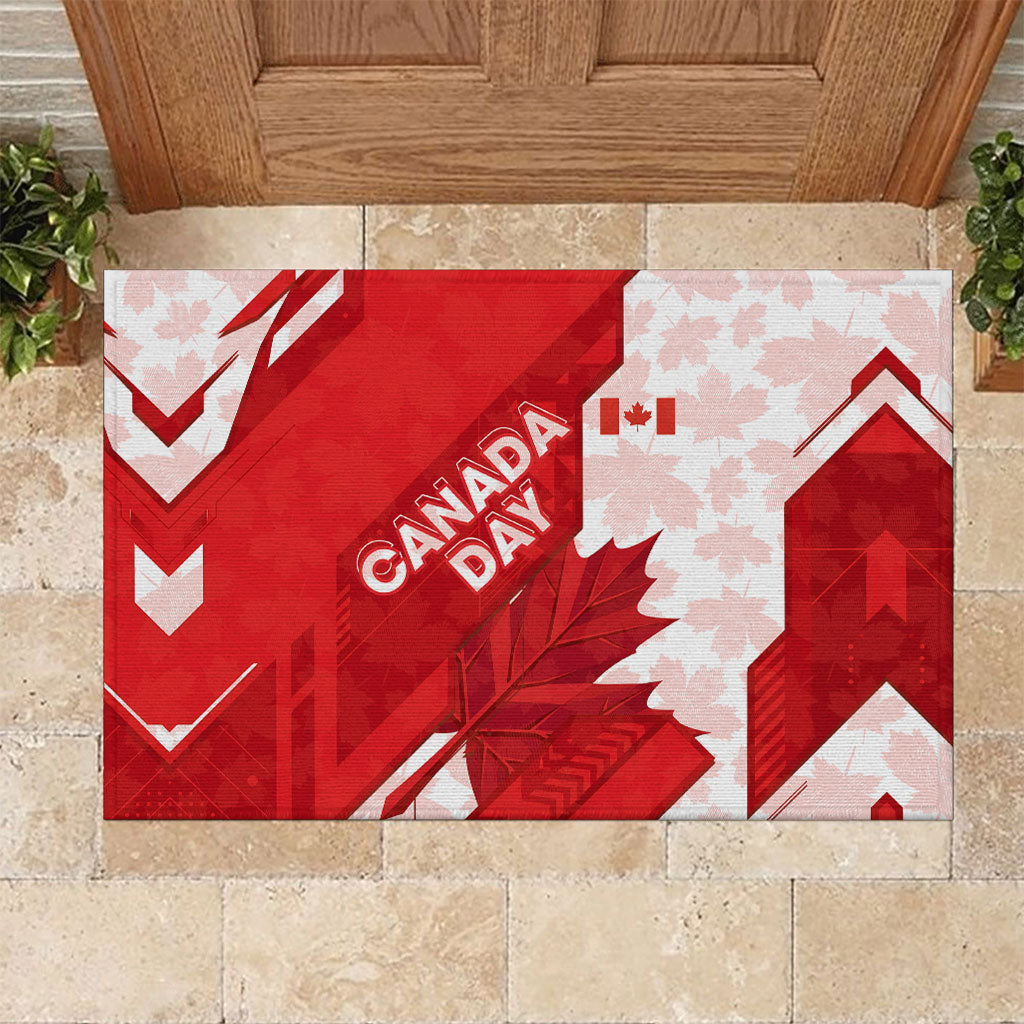 Canada Day Patriotic Maple Leaf Rubber Doormat Geometric Rocky Mountain Art Heritage 1867 Graphic