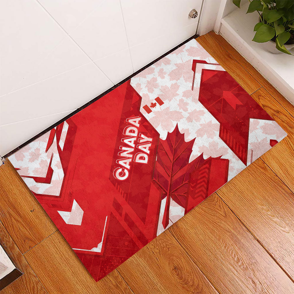 Canada Day Patriotic Maple Leaf Rubber Doormat Geometric Rocky Mountain Art Heritage 1867 Graphic