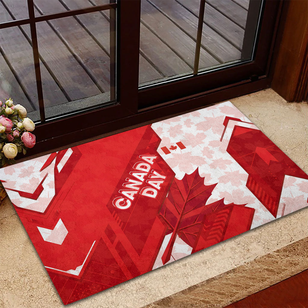 Canada Day Patriotic Maple Leaf Rubber Doormat Geometric Rocky Mountain Art Heritage 1867 Graphic