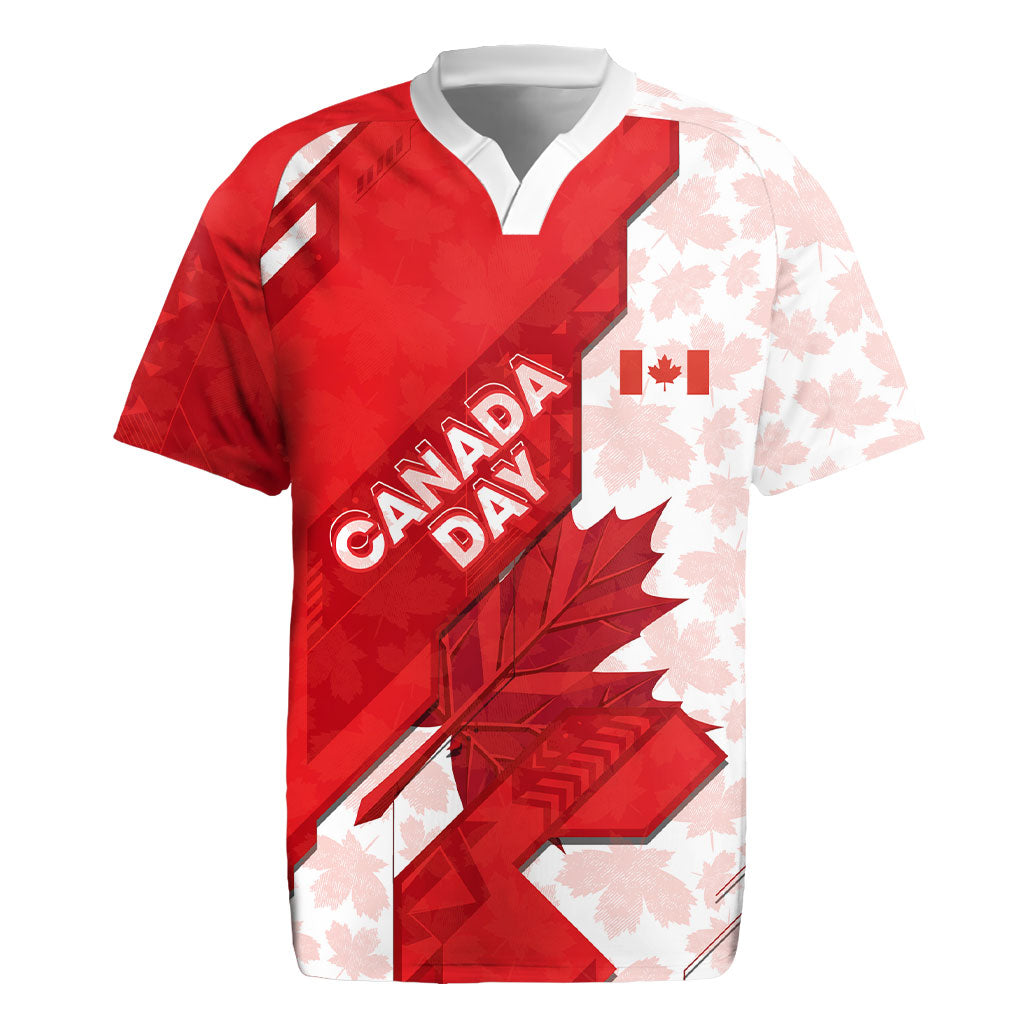 Canada Day Patriotic Maple Leaf Rugby Jersey Geometric Rocky Mountain Art Heritage 1867 Graphic