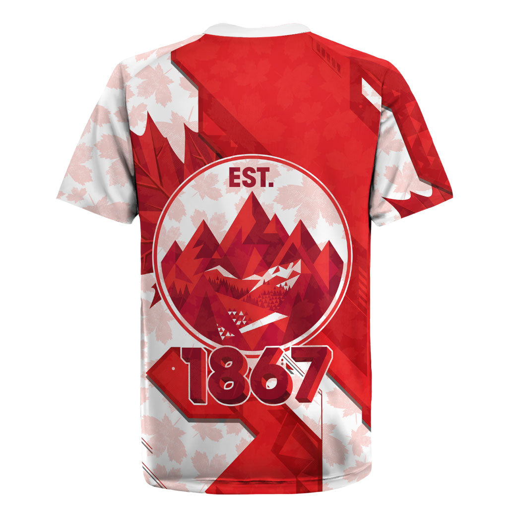Canada Day Patriotic Maple Leaf Rugby Jersey Geometric Rocky Mountain Art Heritage 1867 Graphic