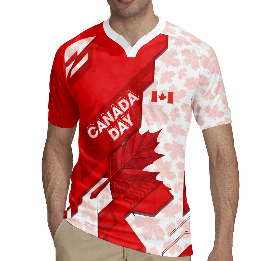 Canada Day Patriotic Maple Leaf Rugby Jersey Geometric Rocky Mountain Art Heritage 1867 Graphic