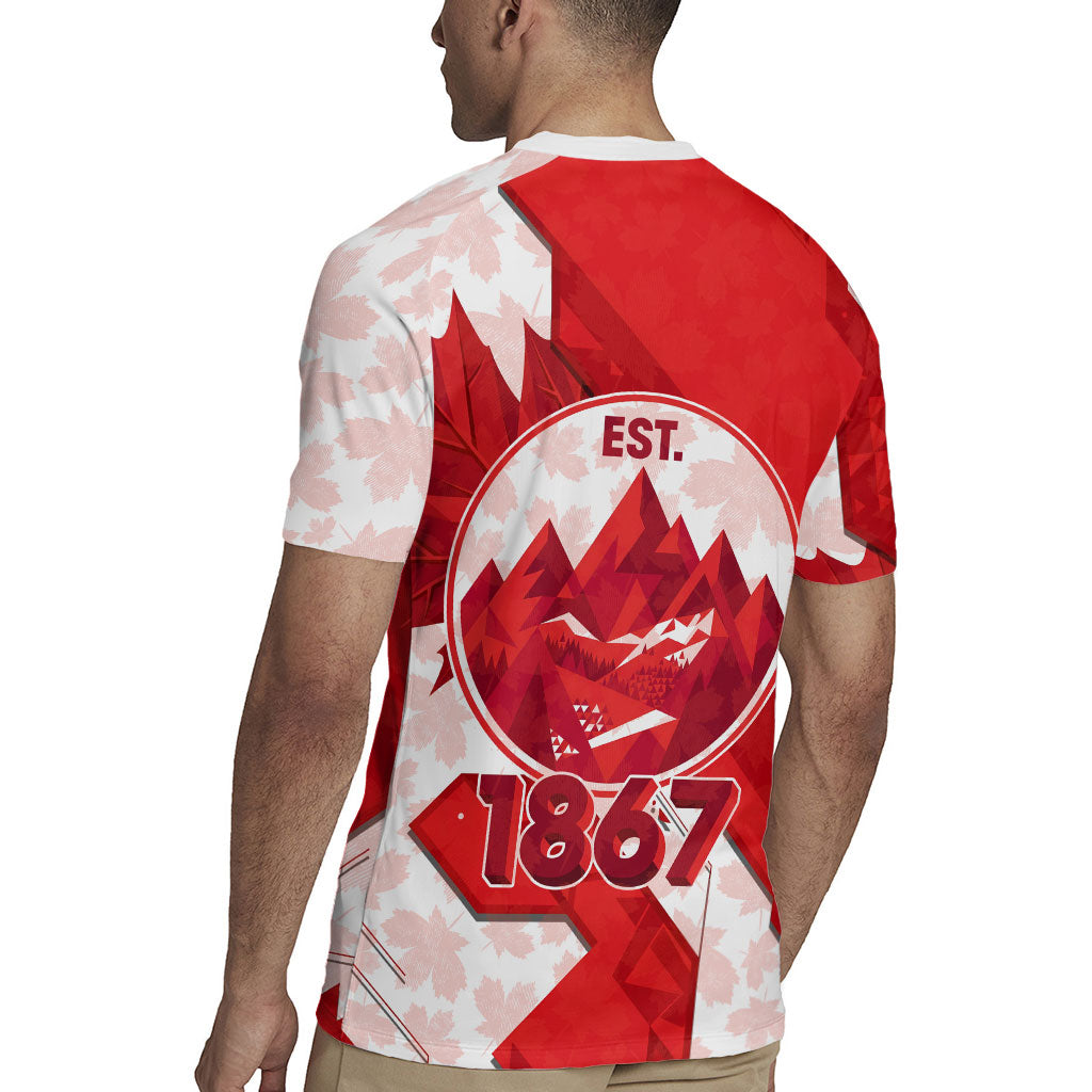Canada Day Patriotic Maple Leaf Rugby Jersey Geometric Rocky Mountain Art Heritage 1867 Graphic