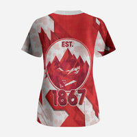 Canada Day Patriotic Maple Leaf Scrub Top Geometric Rocky Mountain Art Heritage 1867 Graphic