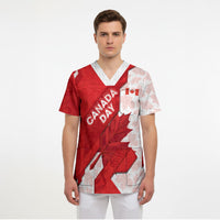 Canada Day Patriotic Maple Leaf Scrub Top Geometric Rocky Mountain Art Heritage 1867 Graphic