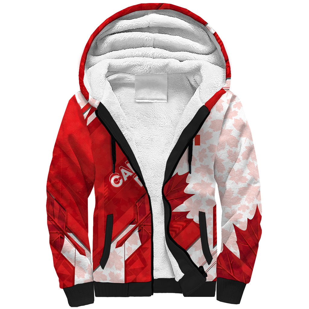 Canada Day Patriotic Maple Leaf Sherpa Hoodie Geometric Rocky Mountain Art Heritage 1867 Graphic