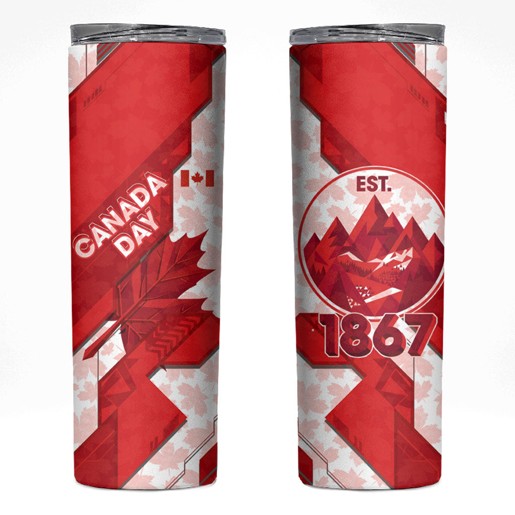 Canada Day Patriotic Maple Leaf Skinny Tumbler Geometric Rocky Mountain Art Heritage 1867 Graphic