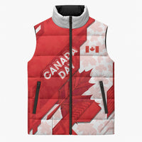 Canada Day Patriotic Maple Leaf Sleeveless Puffer Jacket Geometric Rocky Mountain Art Heritage 1867 Graphic
