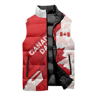 Canada Day Patriotic Maple Leaf Sleeveless Puffer Jacket Geometric Rocky Mountain Art Heritage 1867 Graphic