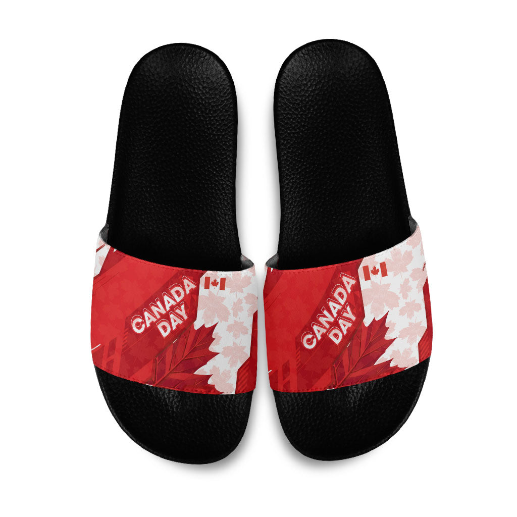Canada Day Patriotic Maple Leaf Slide Sandals Geometric Rocky Mountain Art Heritage 1867 Graphic