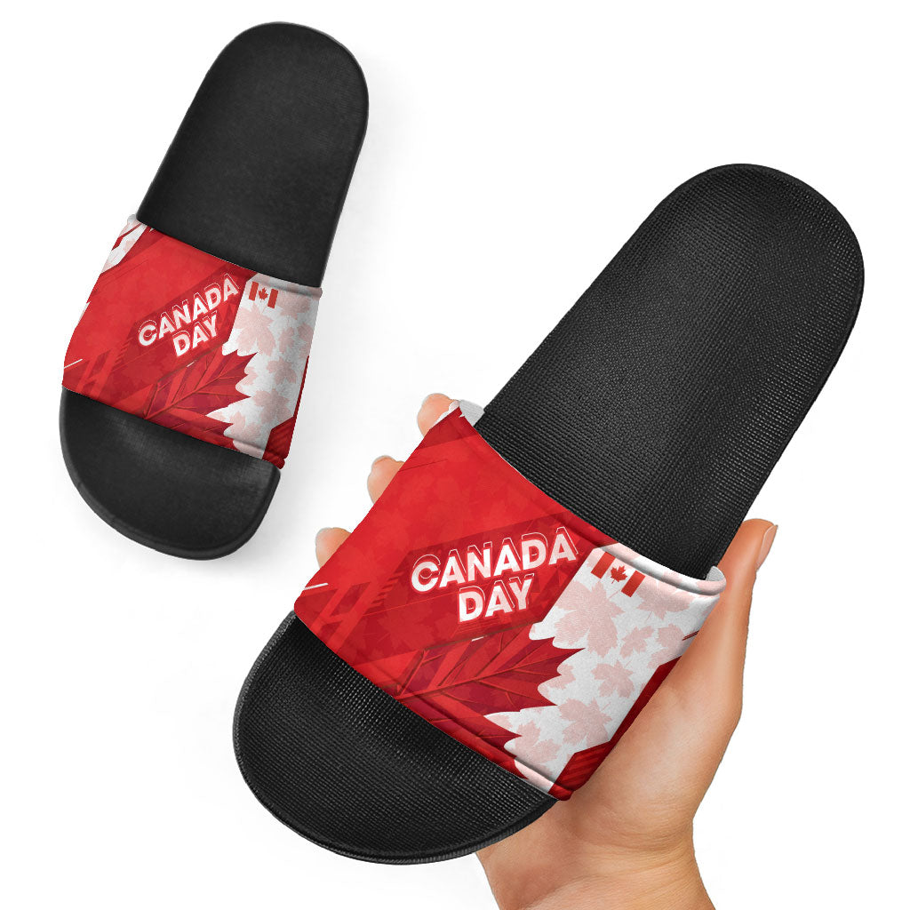 Canada Day Patriotic Maple Leaf Slide Sandals Geometric Rocky Mountain Art Heritage 1867 Graphic