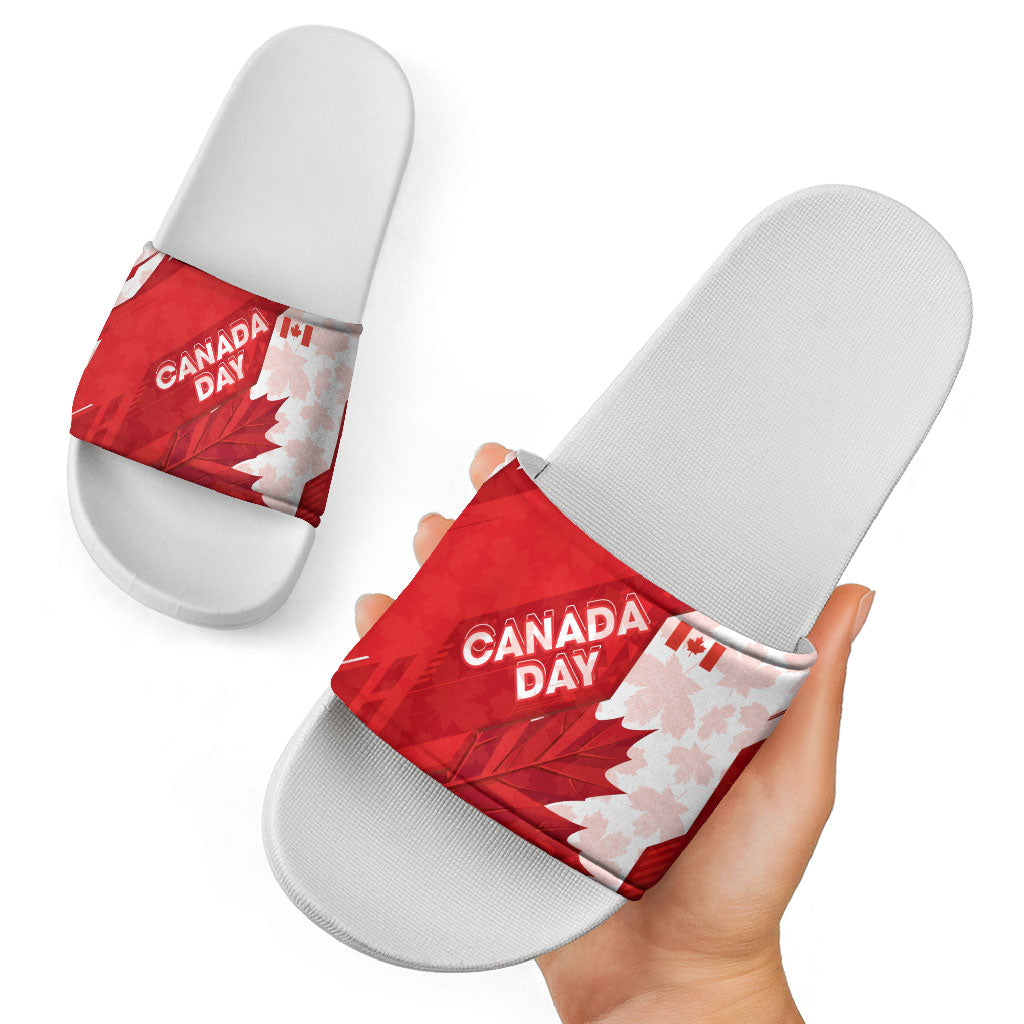 Canada Day Patriotic Maple Leaf Slide Sandals Geometric Rocky Mountain Art Heritage 1867 Graphic