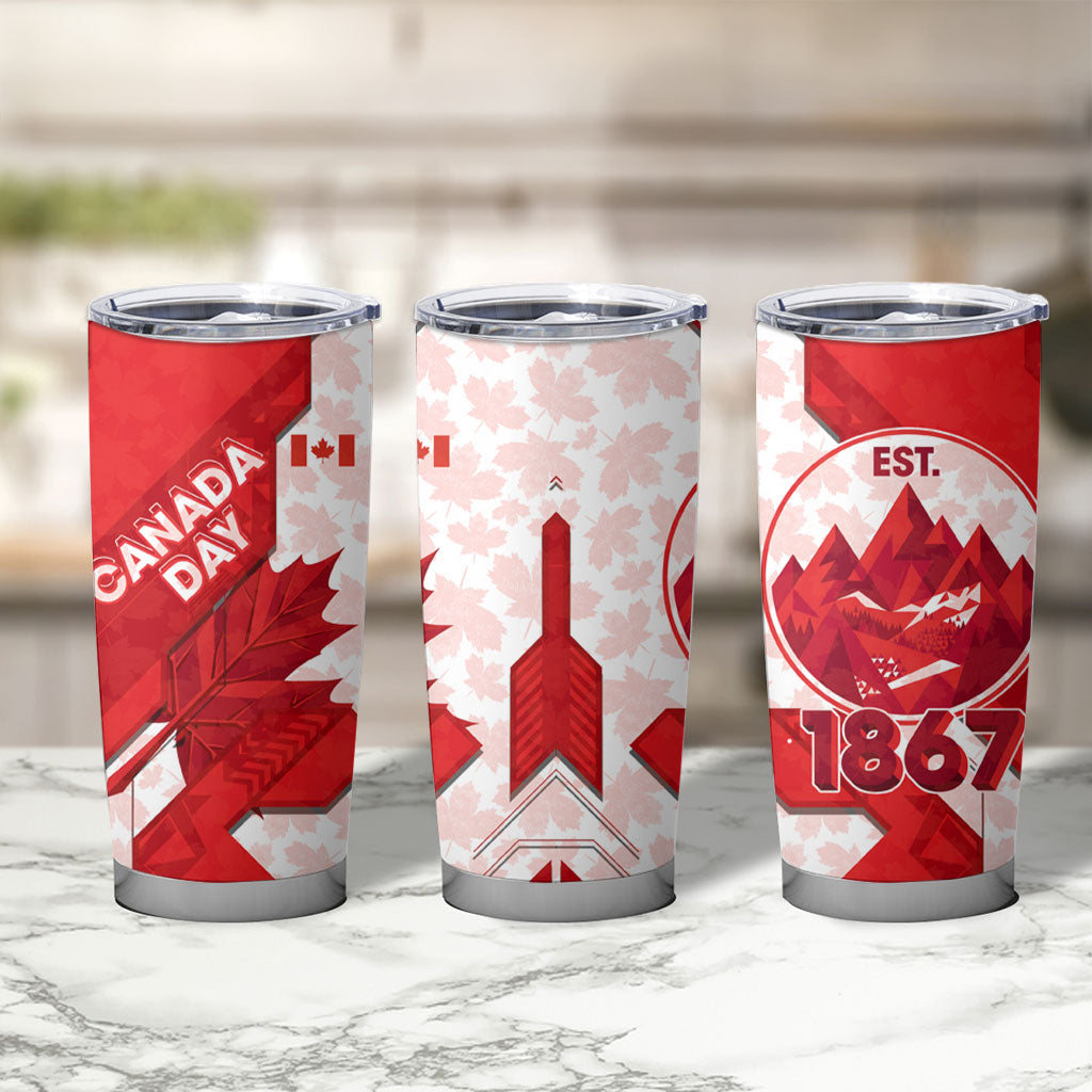 Canada Day Patriotic Maple Leaf Tumbler Cup Geometric Rocky Mountain Art Heritage 1867 Graphic