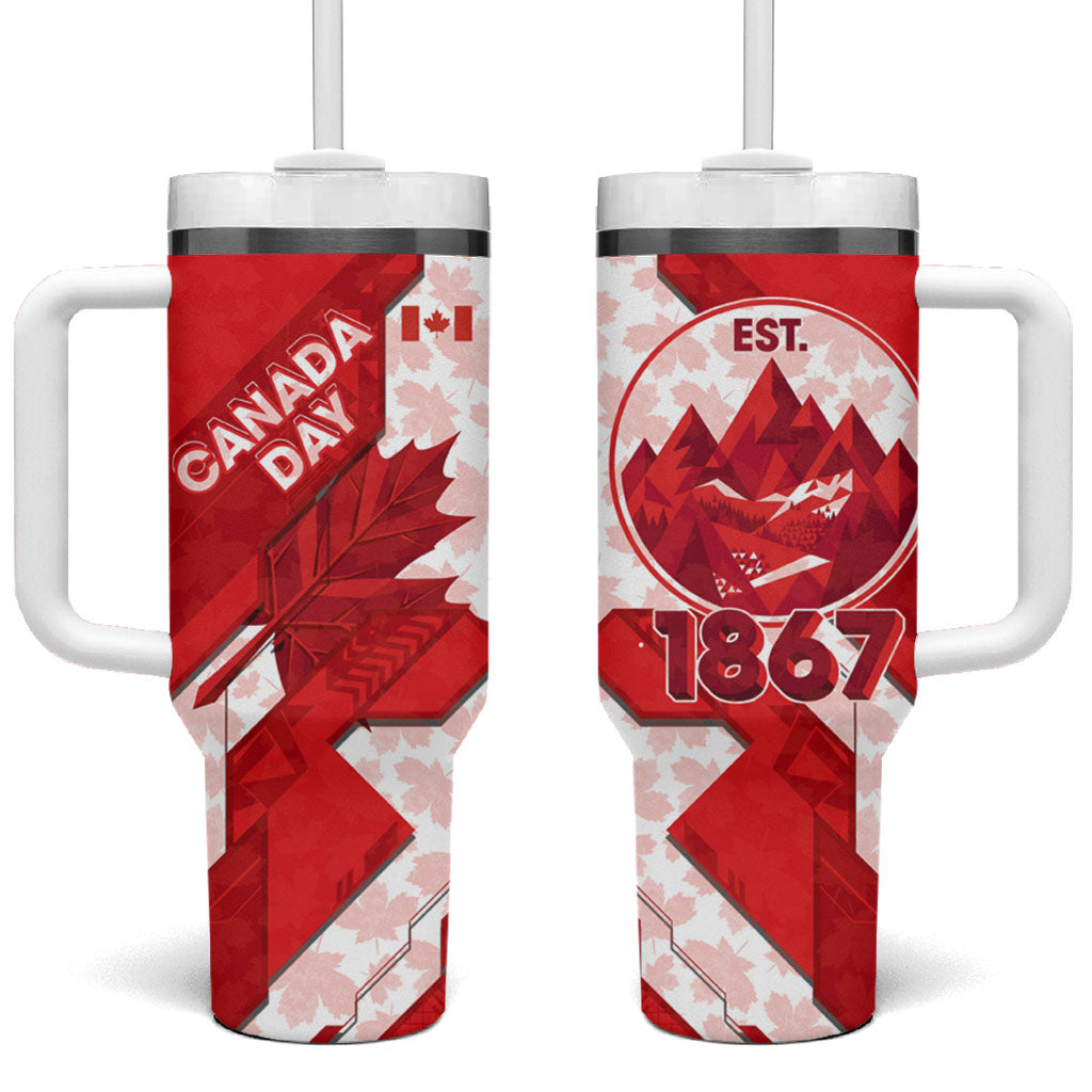 Canada Day Patriotic Maple Leaf Tumbler With Handle Geometric Rocky Mountain Art Heritage 1867 Graphic