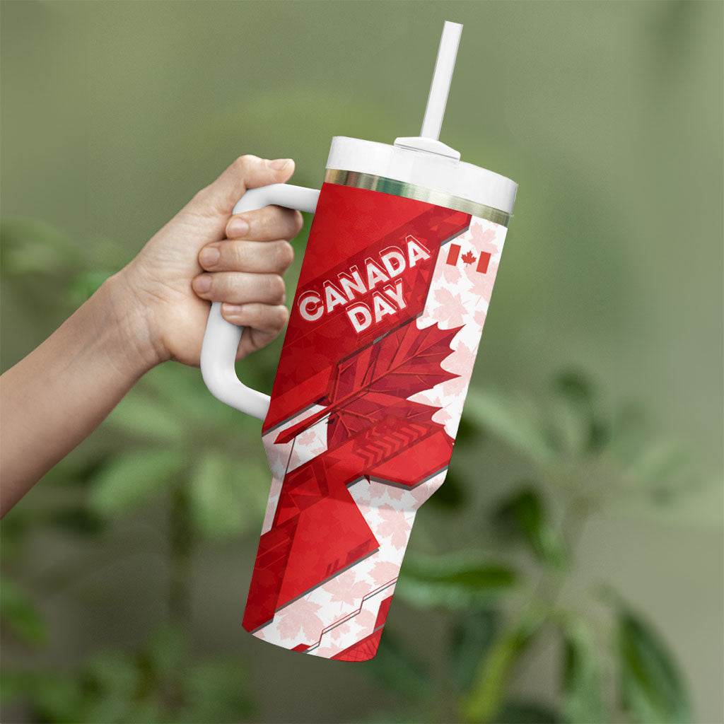 Canada Day Patriotic Maple Leaf Tumbler With Handle Geometric Rocky Mountain Art Heritage 1867 Graphic