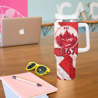 Canada Day Patriotic Maple Leaf Tumbler With Handle Geometric Rocky Mountain Art Heritage 1867 Graphic