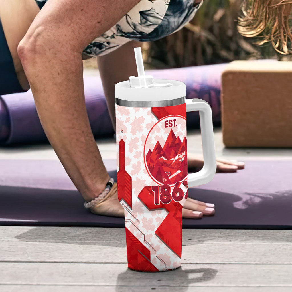 Canada Day Patriotic Maple Leaf Tumbler With Handle Geometric Rocky Mountain Art Heritage 1867 Graphic