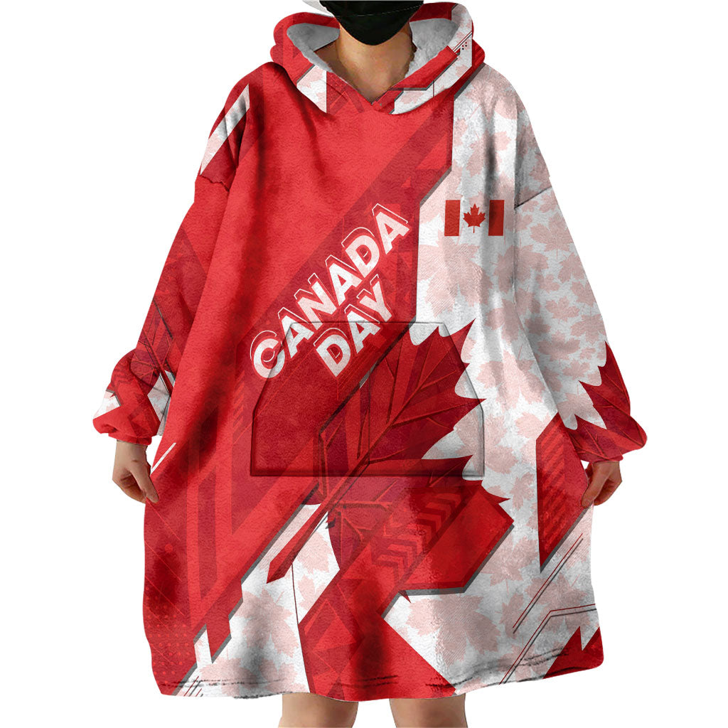 Canada Day Patriotic Maple Leaf Wearable Blanket Hoodie Geometric Rocky Mountain Art Heritage 1867 Graphic