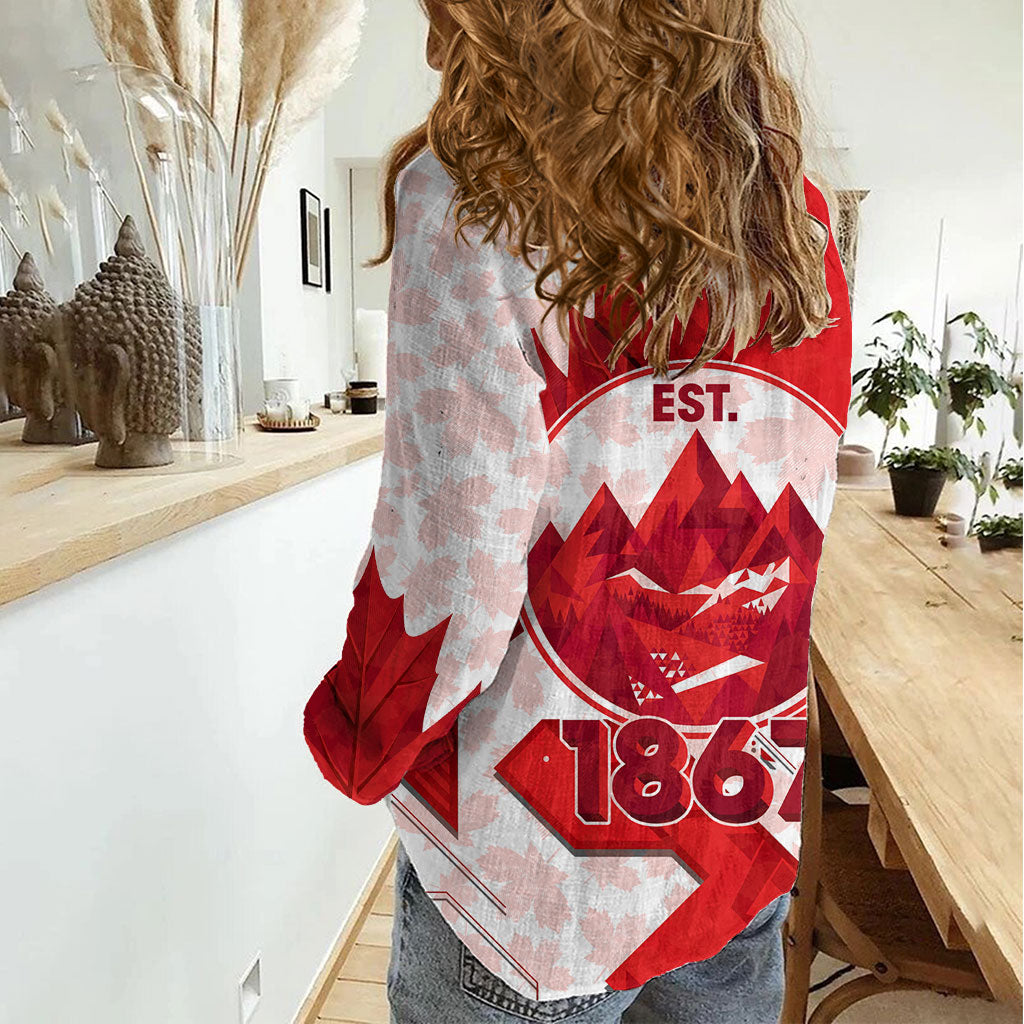 Canada Day Patriotic Maple Leaf Women Casual Shirt Geometric Rocky Mountain Art Heritage 1867 Graphic